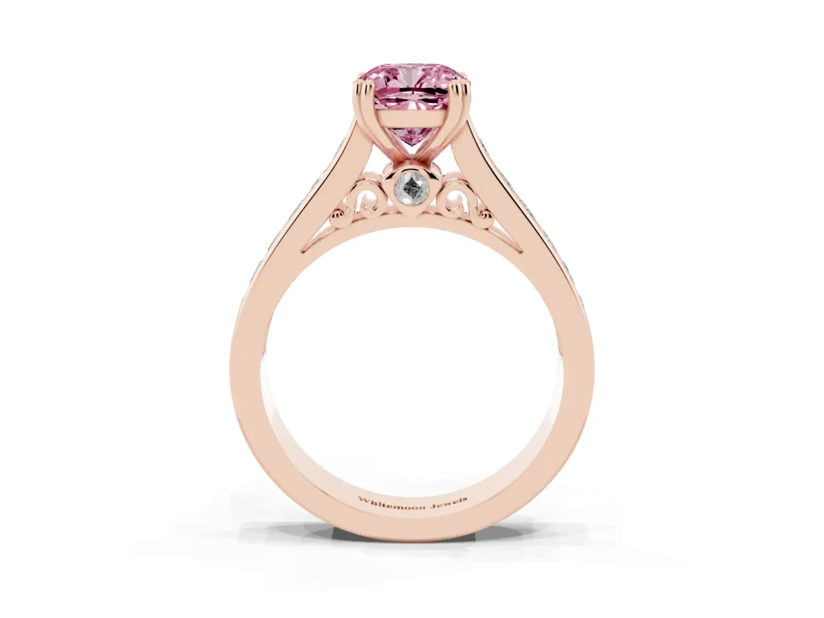 Fancy Pink Cushion Cut Cut Channel Set Solitaire Engagement Ring with Prong Setting Rose gold