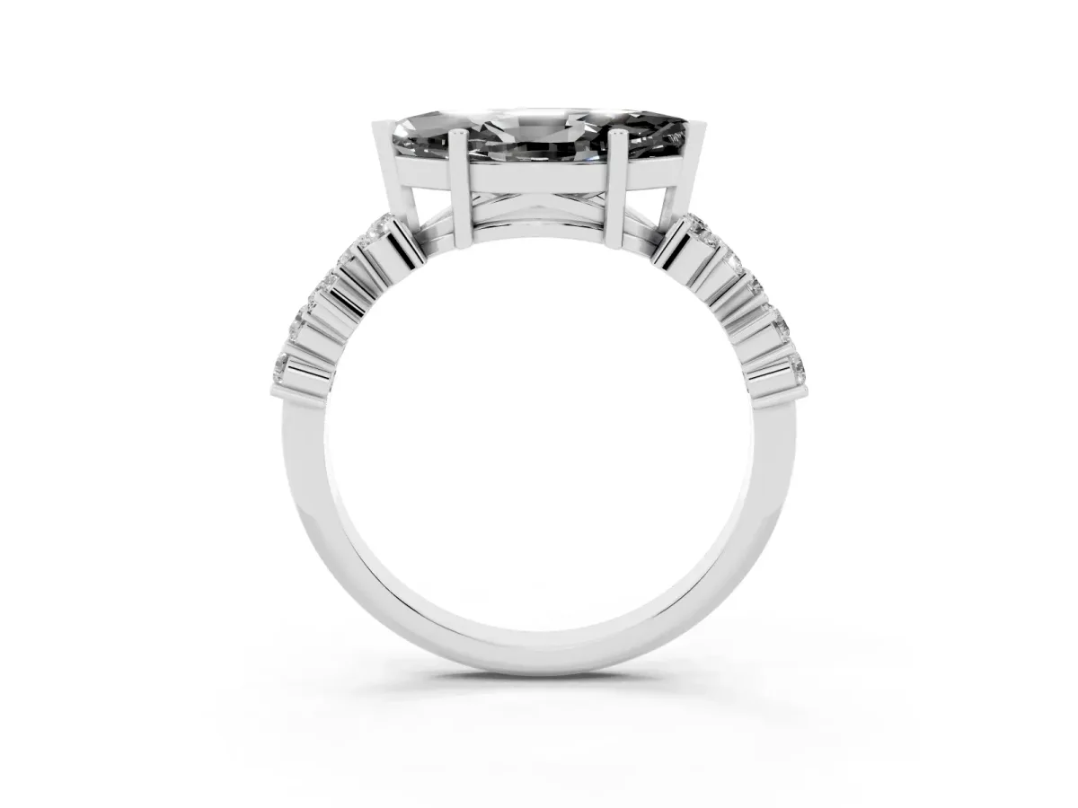 Fancy Black Marquise Cut Diamond Scattered Round Accent Ring with Prong Setting Platinum