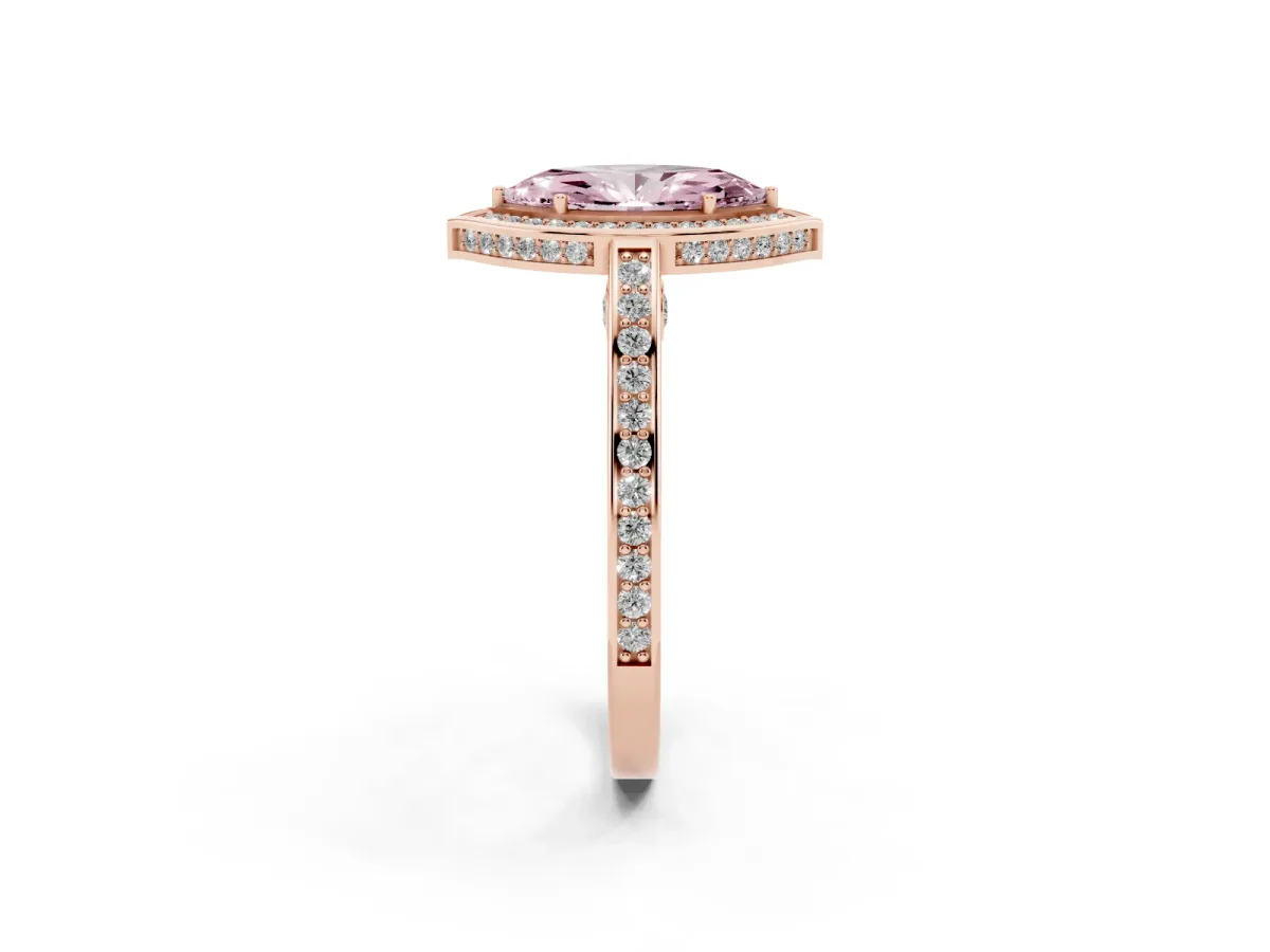 Fancy Pink Marquise Cut Cut Halo Pave Split Shank Prong Setting Ring Rose gold