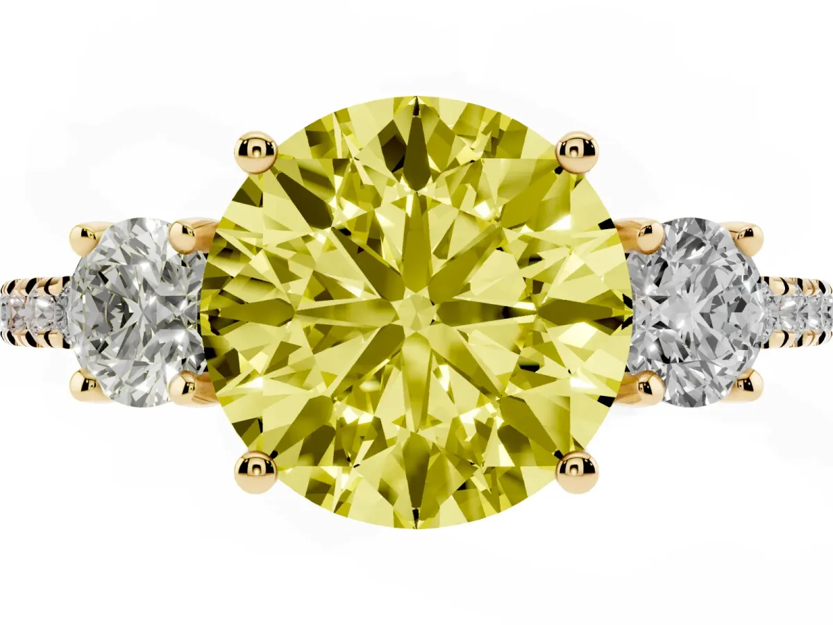 Fancy Yellow Three-Stone Round Cut Cut Diamond Pavé Band with Prong Setting Yellow gold