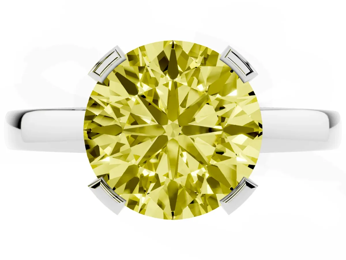 Fancy Yellow Round Cut Cut Solitaire Ring with Four-Prong Setting and Classic Band Silver