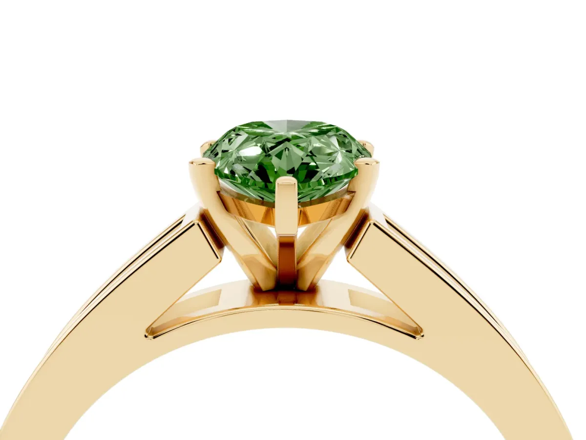 Fancy Green Pear Cut Solitaire Diamond Ring with Channel-Set Band and Four-Prong Setting Yellow gold