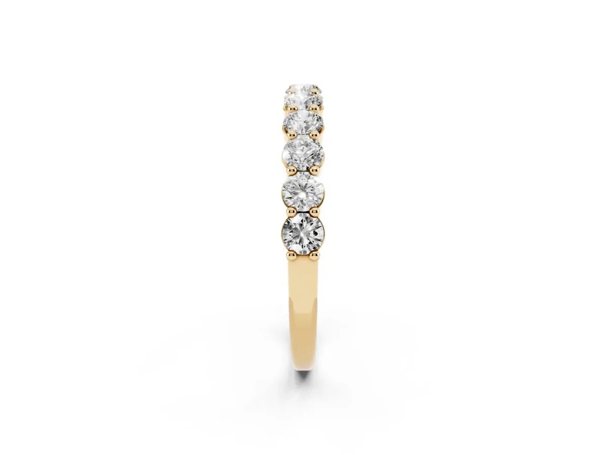 Round Diamond Half Eternity Band with Prong Setting Yellow gold
