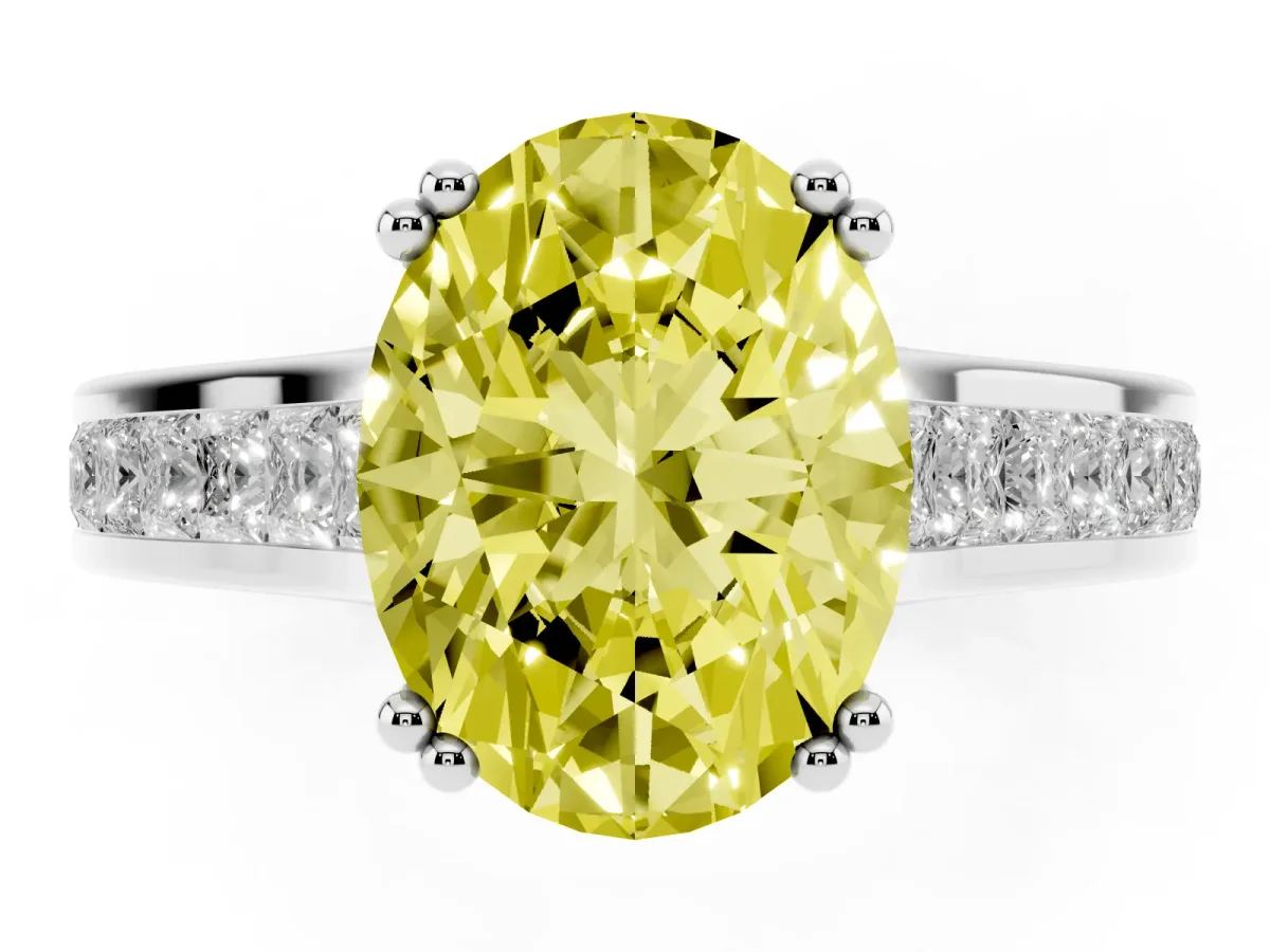 Fancy Yellow Oval Cut Cut Channel Set Solitaire Engagement Ring with Prong Setting Silver