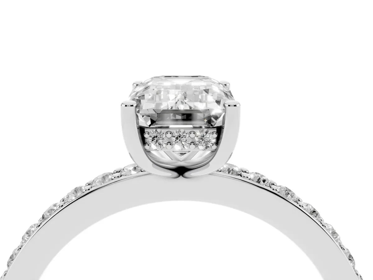 Emerald Cut Cut Diamond Pavé Band Ring with Four-Prong Setting Silver