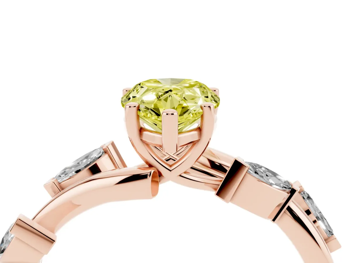 Fancy Yellow Pear Cut Solitaire Twisted Band Marquise Accent Prong Setting Ring Rose gold