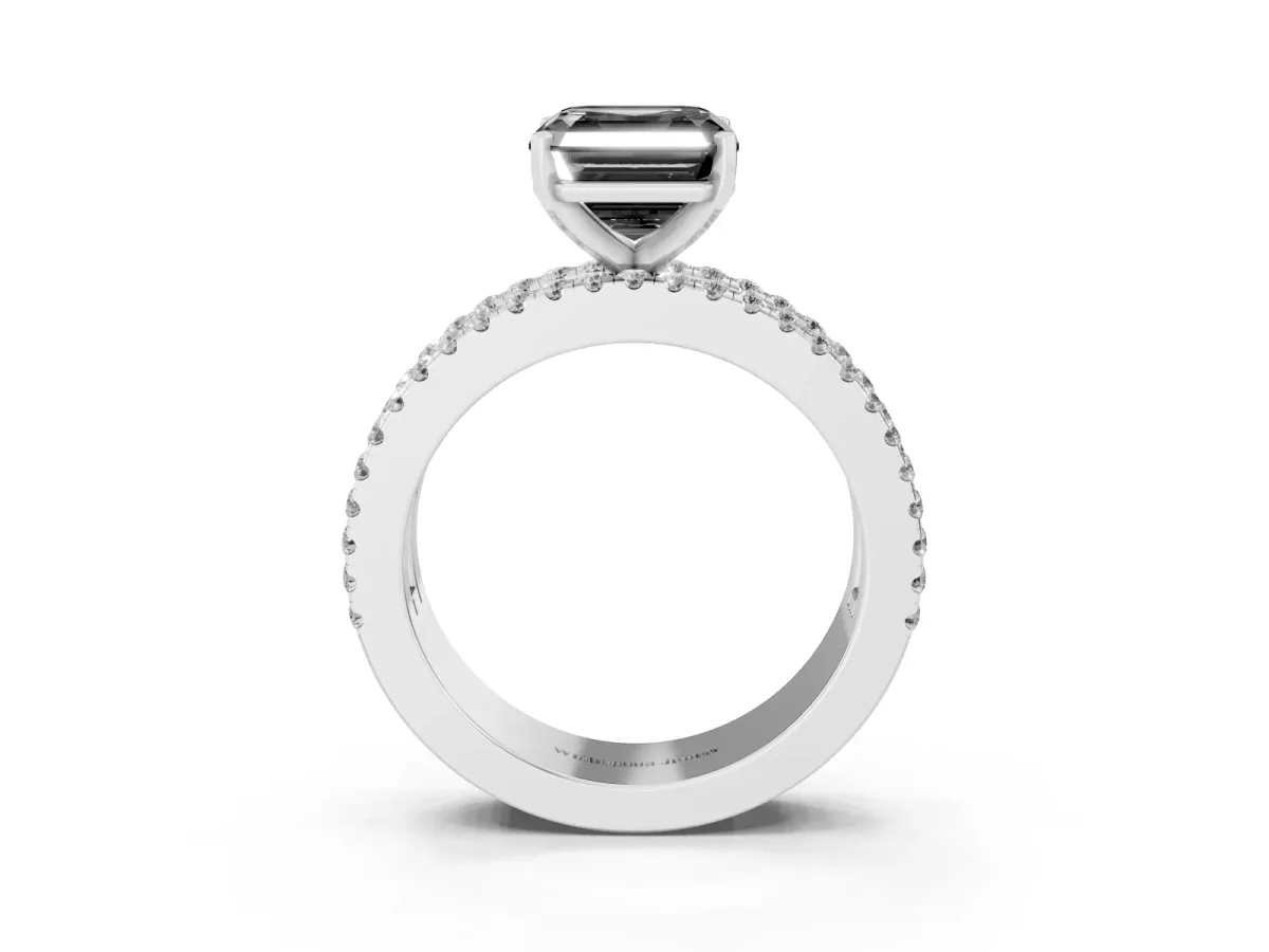 Fancy Black Asscher Cut Diamond Solitaire Ring with Pavé and Channel Set Band Silver