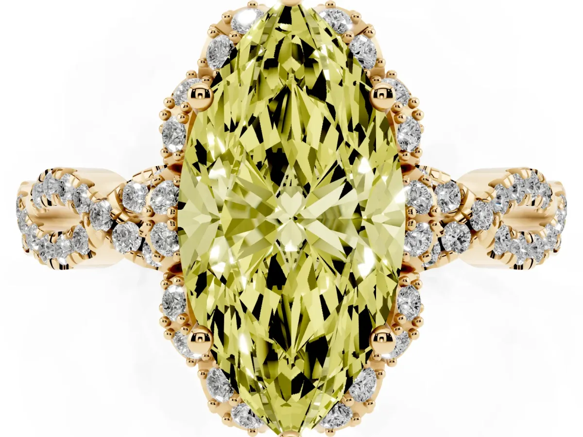 Fancy Yellow Marquise Cut Halo Twist Band Solitaire Ring with Six-Prong Setting Yellow gold
