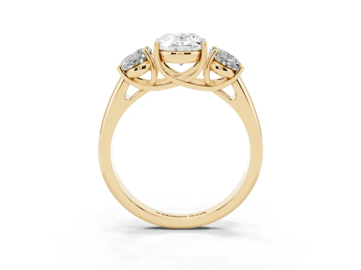 Three-Stone Oval Cut Diamond Engagement Ring with Prong Setting Yellow gold