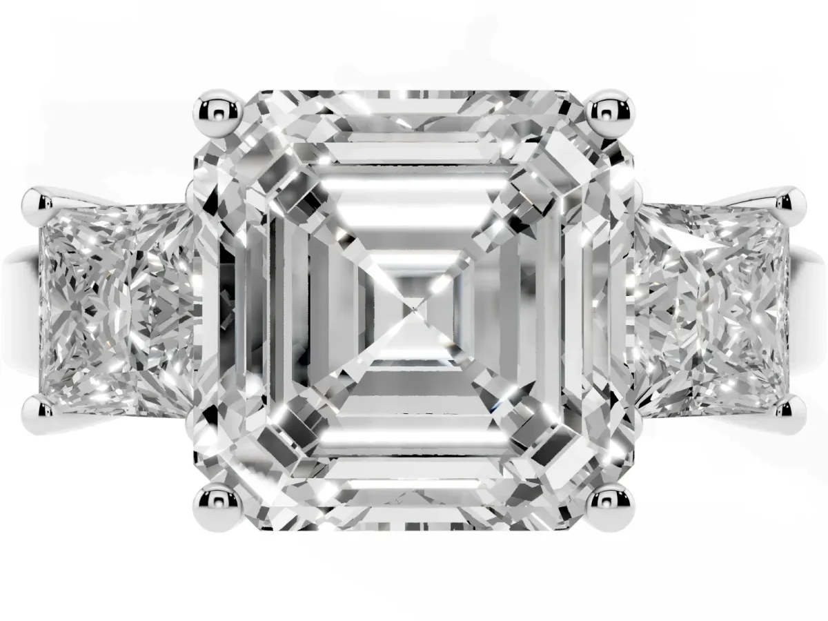 Three-Stone Asscher Cut Cut Solitaire Ring with Prong Setting Platinum