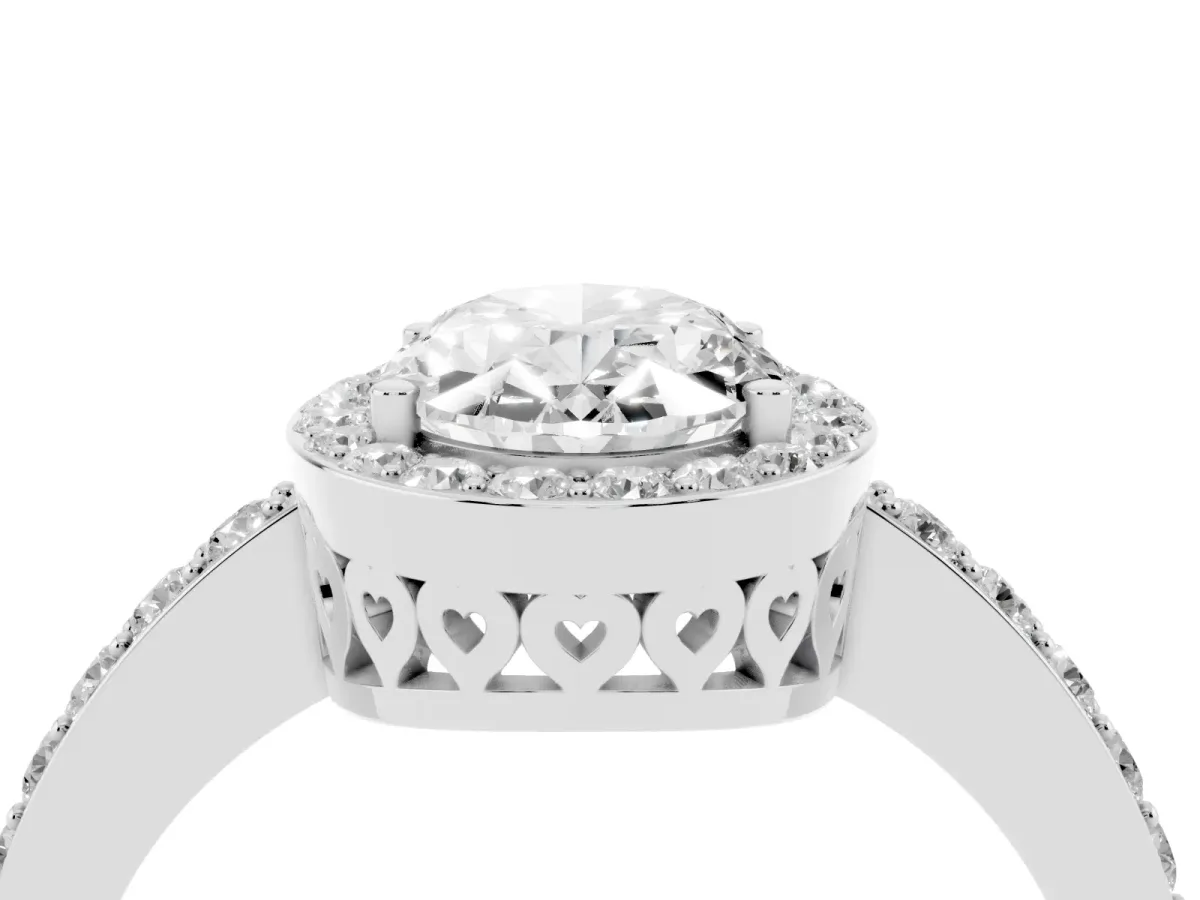 Oval Cut Halo Diamond Pavé Band Ring with Prong Setting Silver