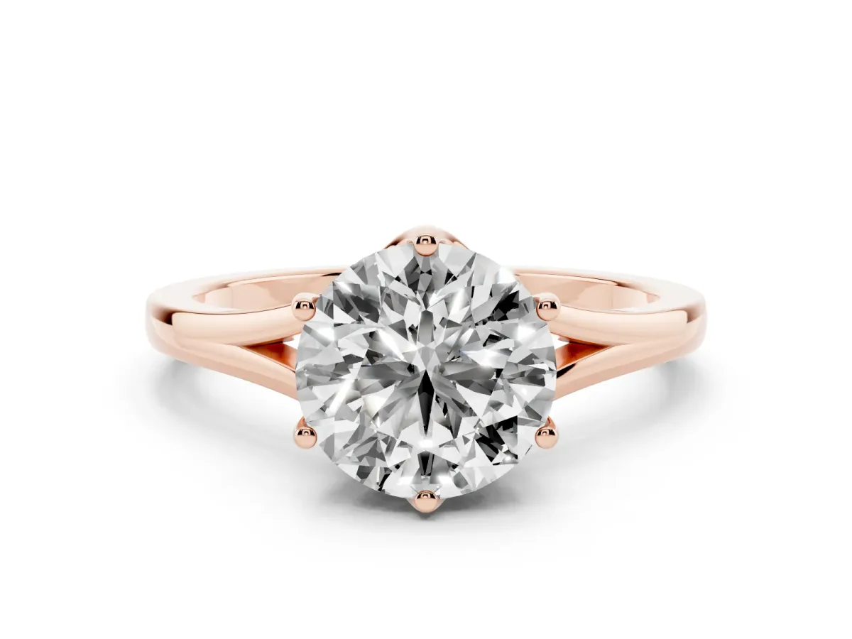 Round Cut Solitaire Diamond Ring with Six-Prong Setting and Tapered Band Rose gold