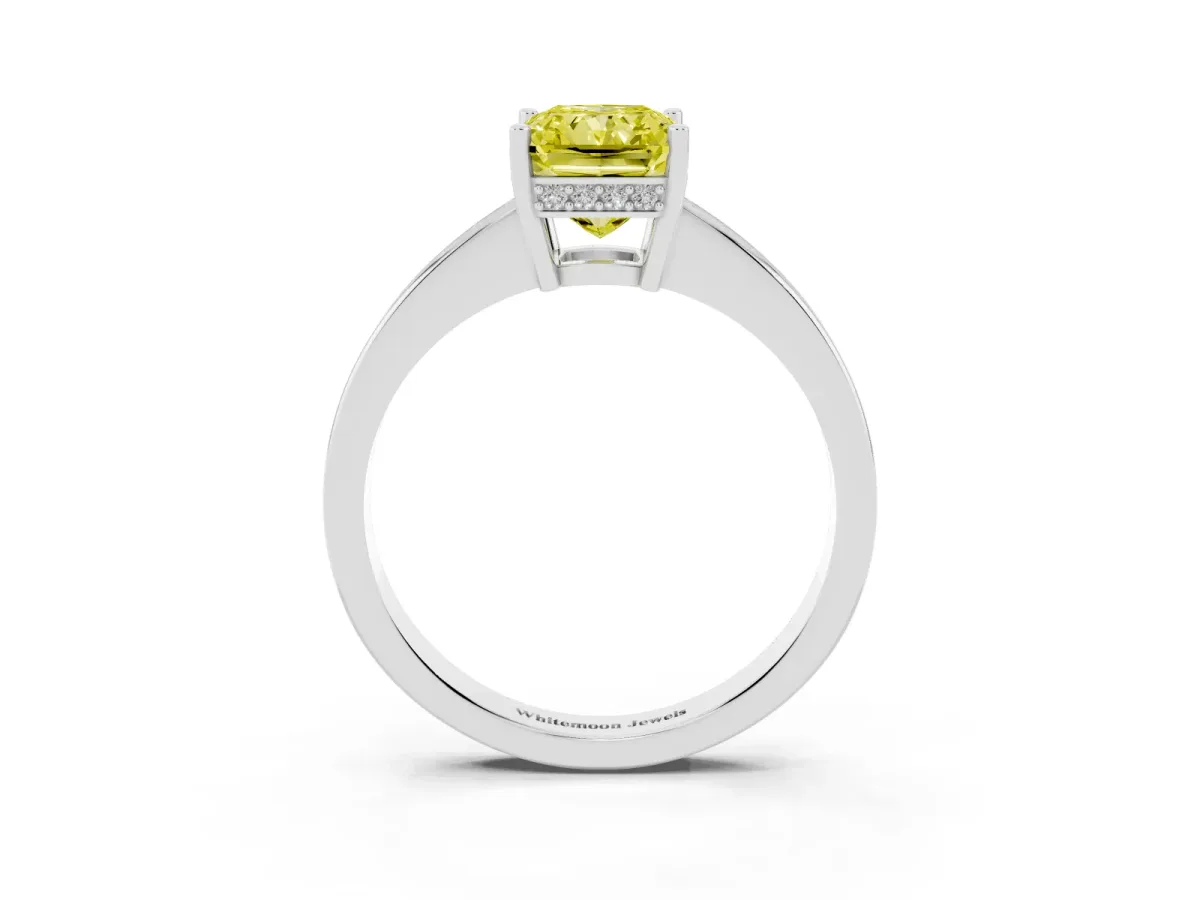 Fancy Yellow Radiant Cut Solitaire Pavé Band Prong Setting Ring Silver