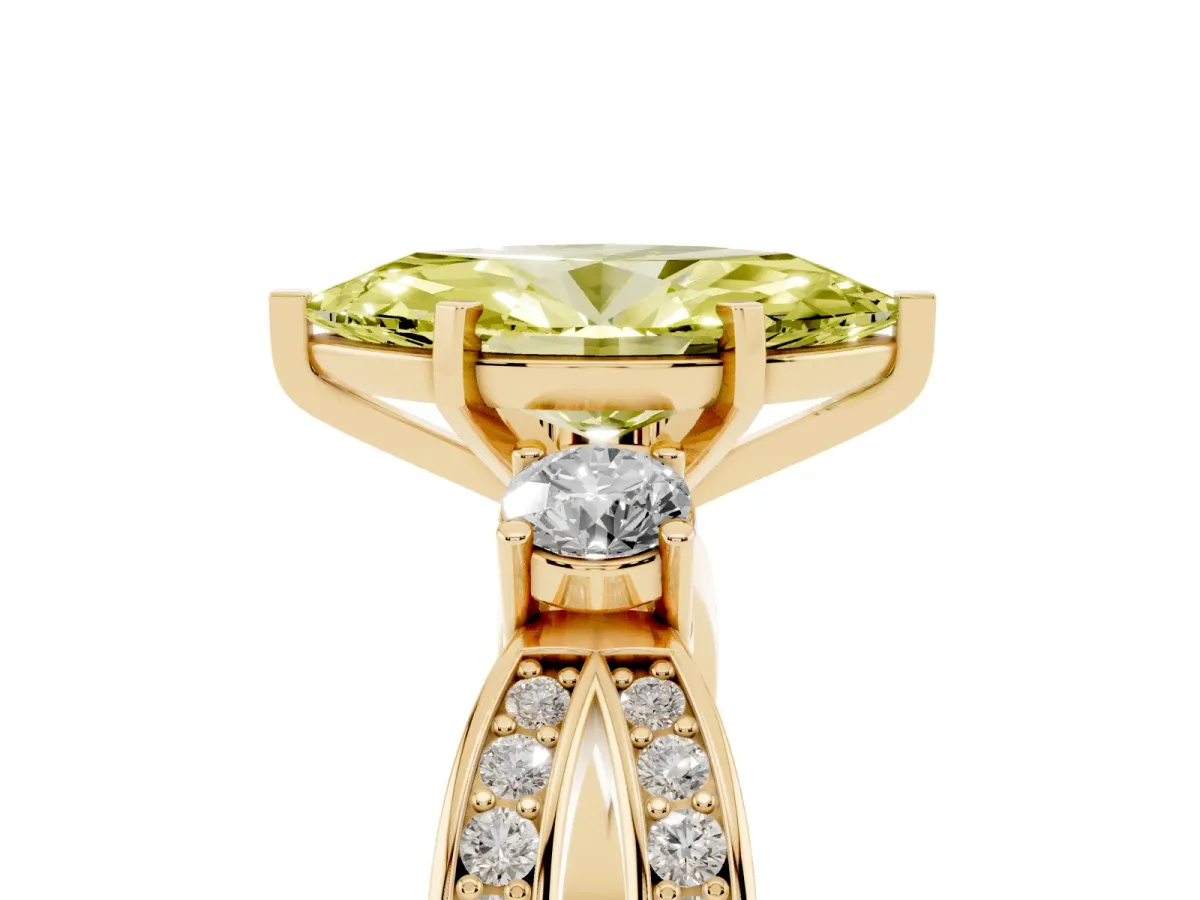 Fancy Yellow Three-Stone Marquise Cut Cut Diamond Twist Band with Prong Setting Yellow gold