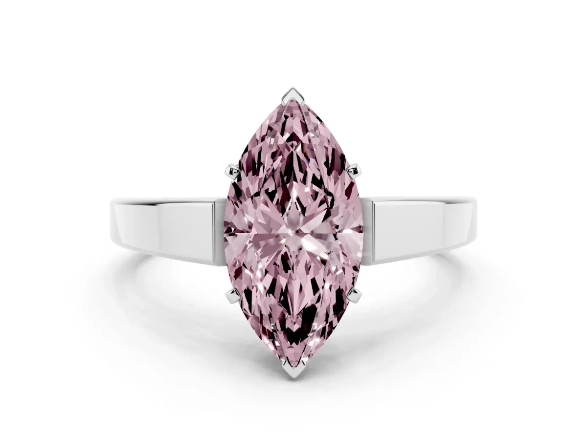 Fancy Pink Marquise Cut Solitaire Engagement Ring with Four-Prong Setting and Tapered Band White gold