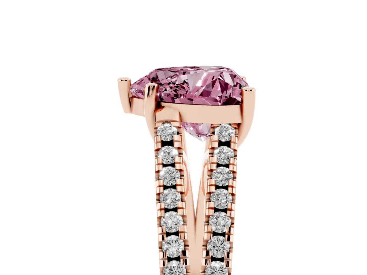 Fancy Pink Heart Cut Diamond Solitaire Engagement Ring with Split Shank Pavé Band Rose gold