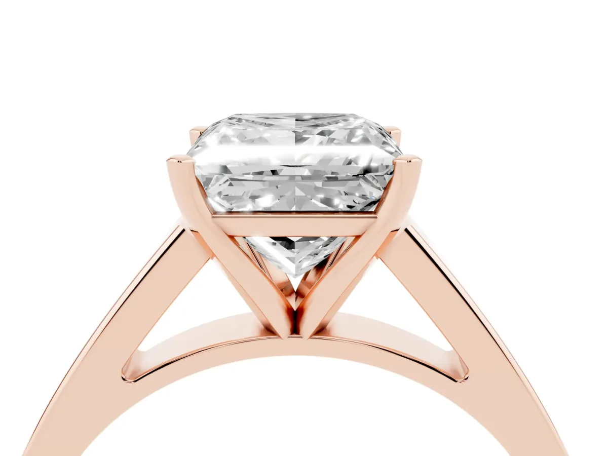 Princess Cut Solitaire Engagement Ring with Four-Prong Setting and Tapered Band Rose gold