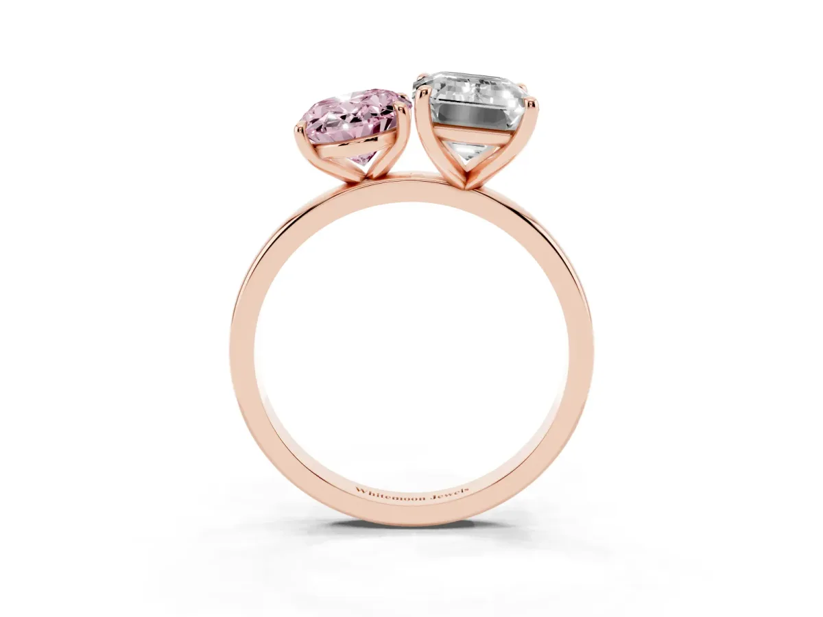 Fancy Pink Oval Cut and Emerald Cut Toi Moi Ring with Prong Setting Rose gold