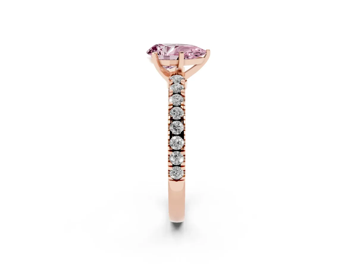 Fancy Pink Pear Cut Solitaire Diamond with Pavé Band and Four-Prong Setting Rose gold