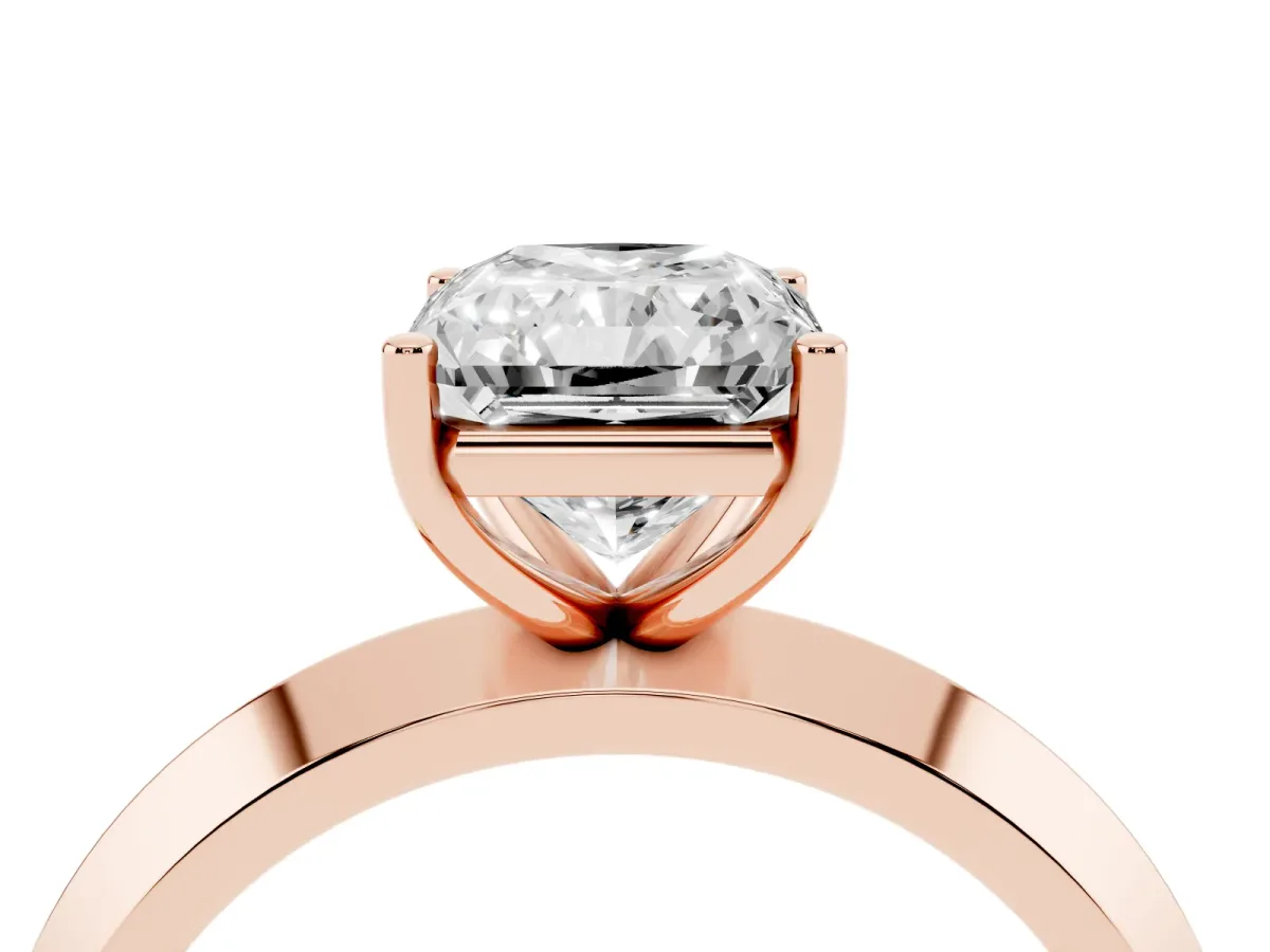 Radiant Cut Cut Solitaire Engagement Ring with Flat Band and Four-Prong Setting Rose gold