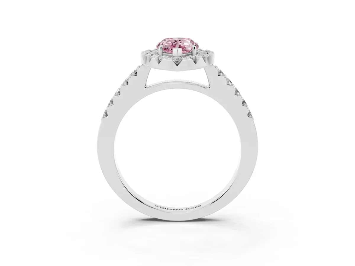Fancy Pink Pear Cut Halo Diamond Pavé Solitaire Ring Platinum