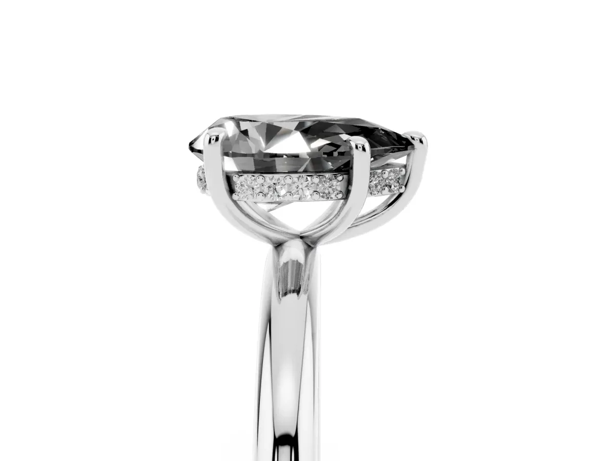Fancy Black Pear Cut Diamond Solitaire Ring with Thin Band and Four-Prong Setting Silver