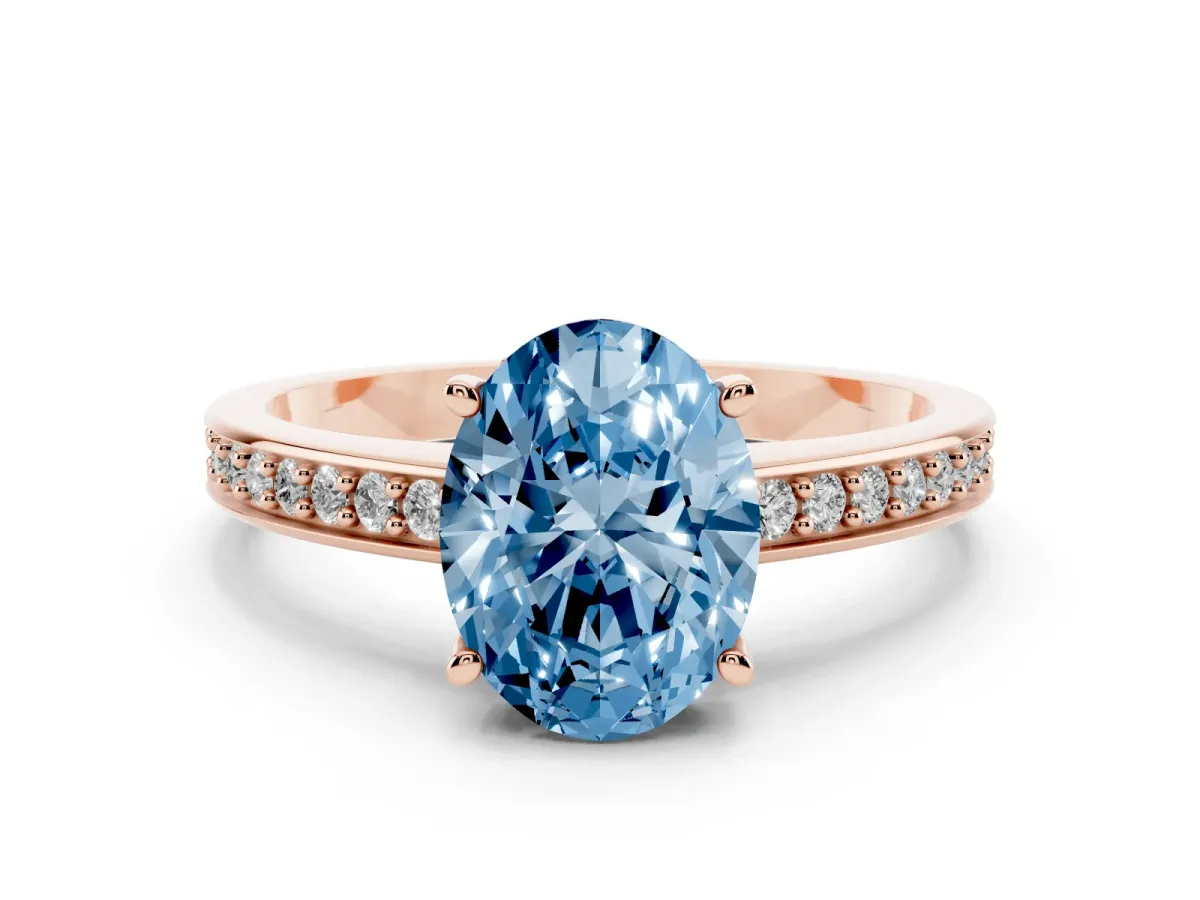 Fancy Blue Oval Cut Solitaire Pavé Band Prong Setting Ring Rose gold