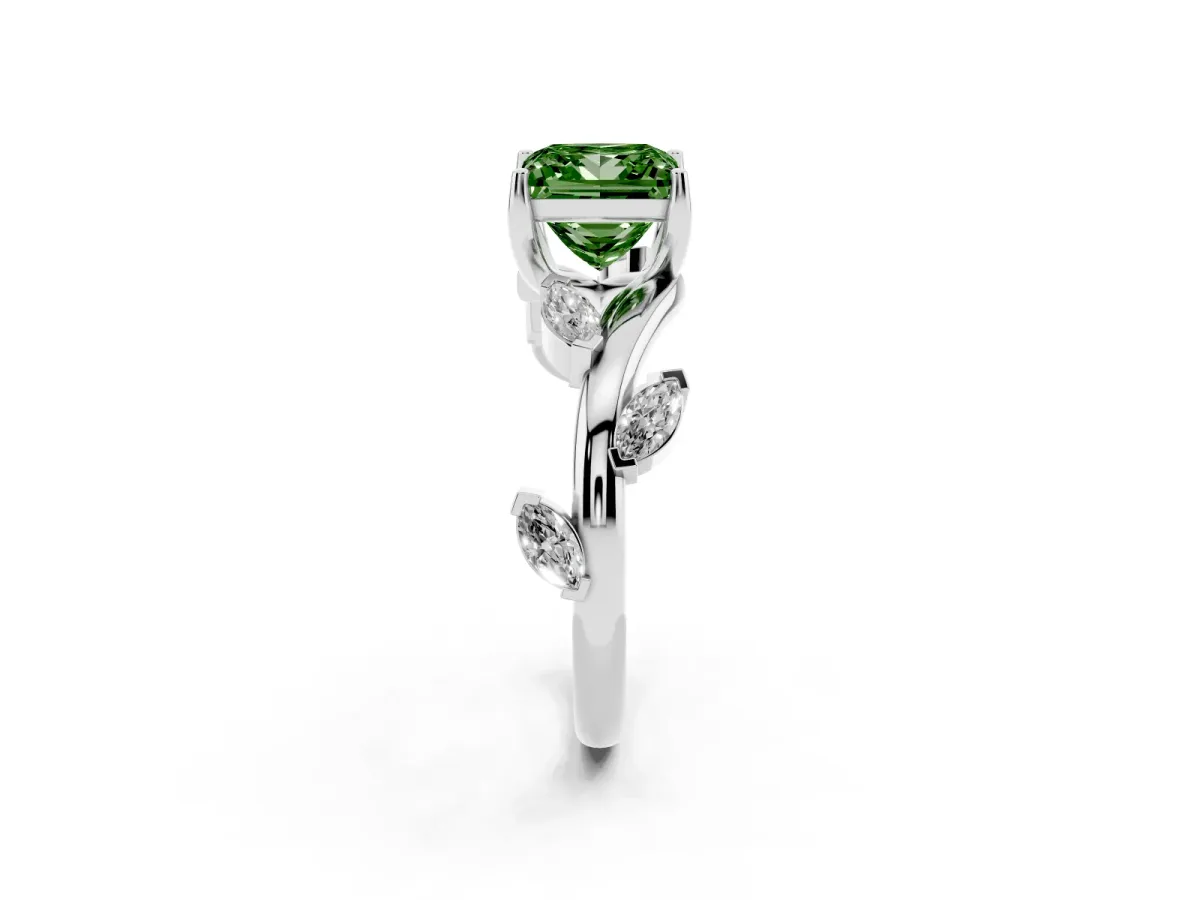 Fancy Green Princess Cut Solitaire Twisted Band Marquise Accent Prong Setting Ring Silver