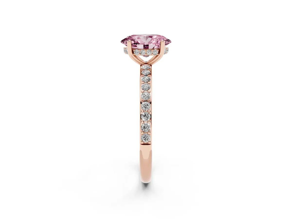 Fancy Pink Oval Cut Cut Diamond Pavé Band Ring with Four-Prong Setting Rose gold
