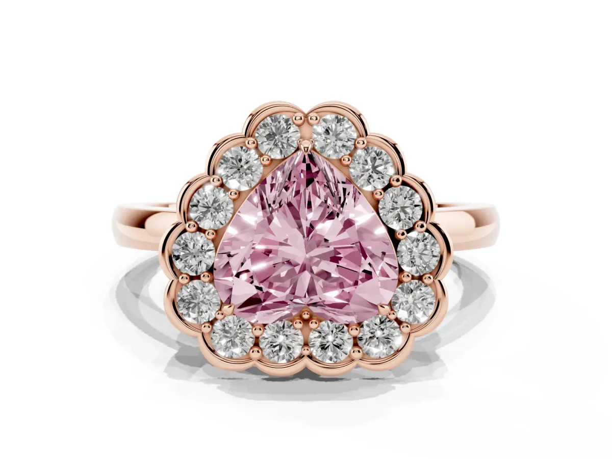 Fancy Pink Heart Cut Halo Cluster Diamond Engagement Ring with Solitaire Band and Prong Setting Rose gold