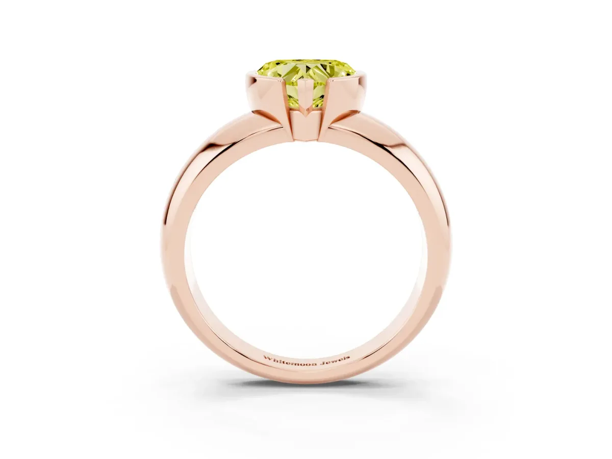 Fancy Yellow Heart Cut Solitaire Tension Set Diamond Ring with Wide Band Rose gold