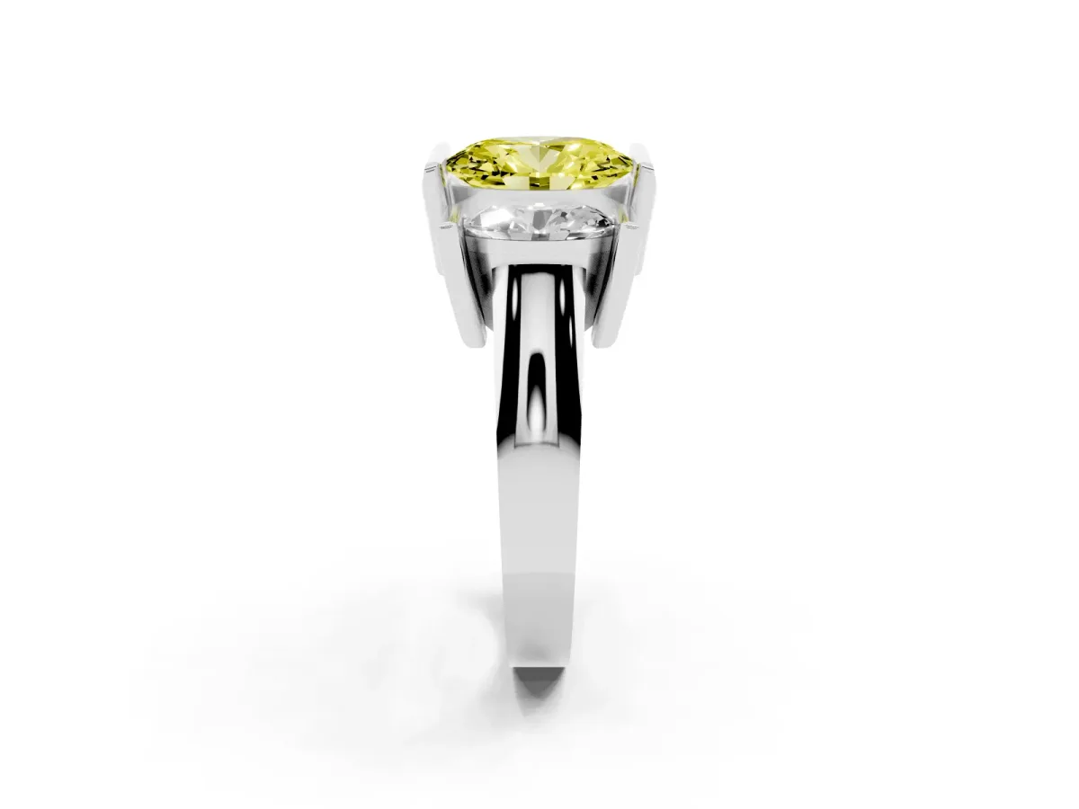 Fancy Yellow Three Stone Oval Cut Cut Channel Set Diamond Ring Platinum