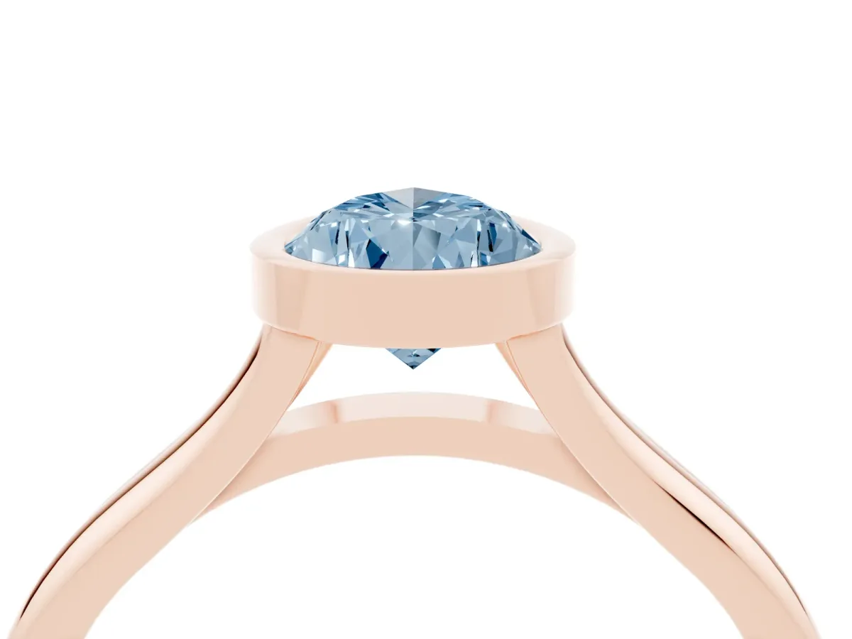 Fancy Blue Bezel Set Pear Cut Cut Solitaire Ring with Tapered Band Rose gold