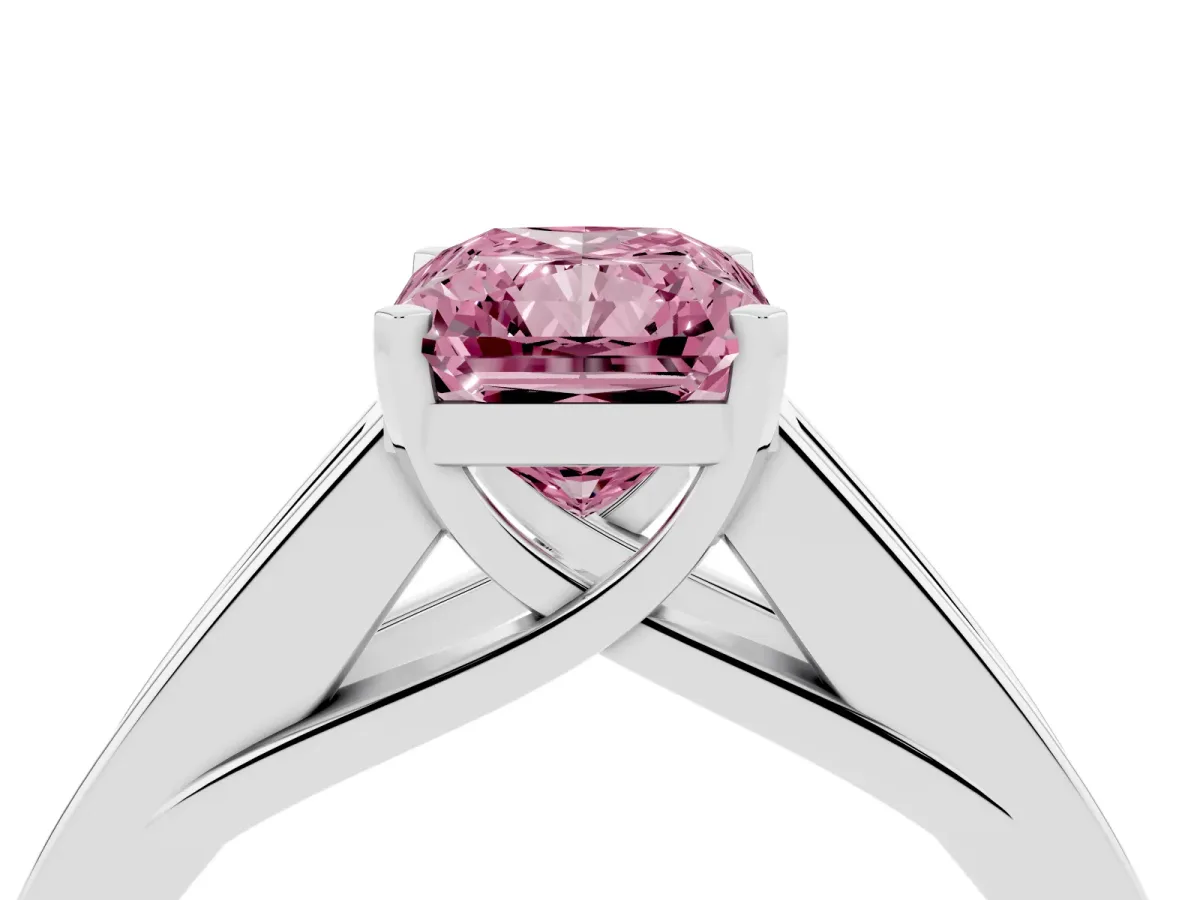 Fancy Pink Radiant Cut Cut Channel Set Solitaire Ring with Four-Prong Setting Platinum