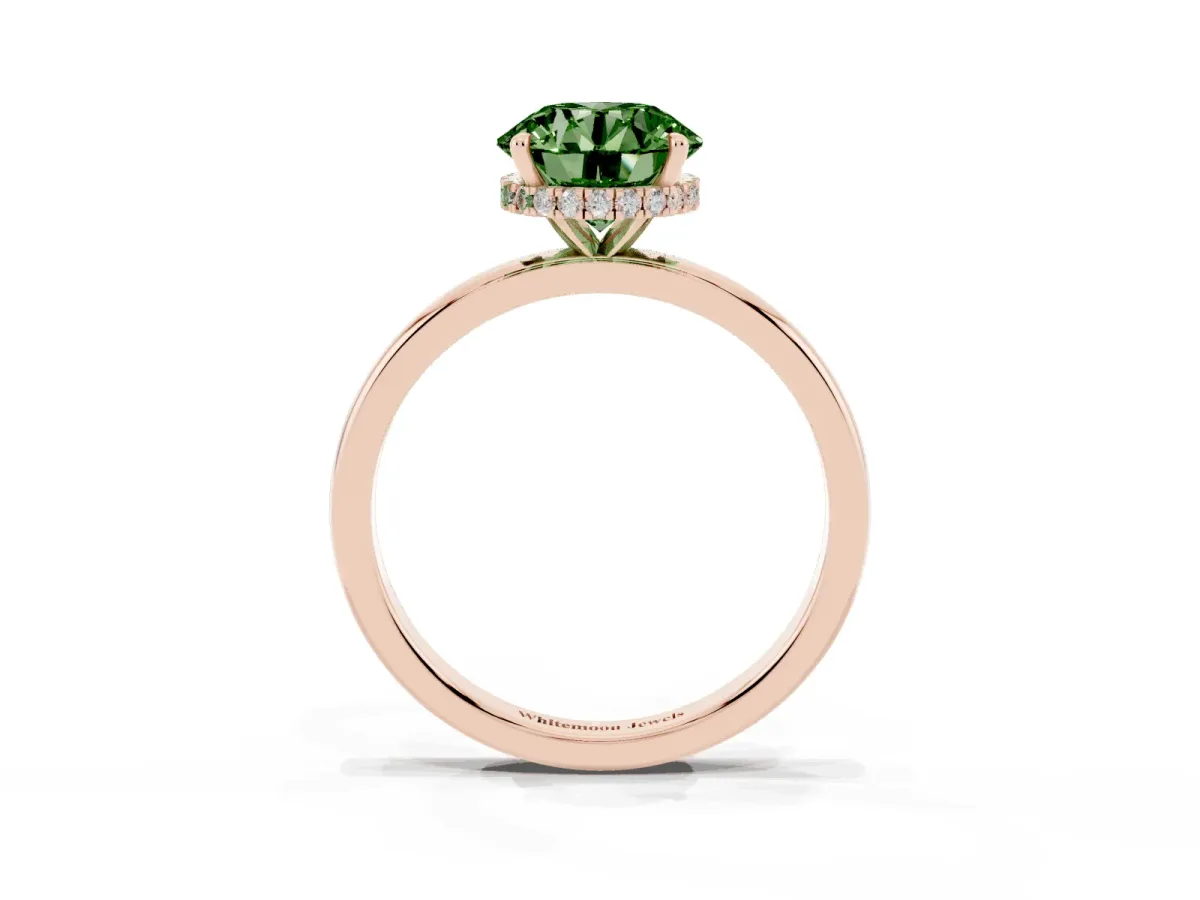 Fancy Green Round Cut Solitaire Engagement Ring with Cathedral Band and Four-Prong Setting Rose gold