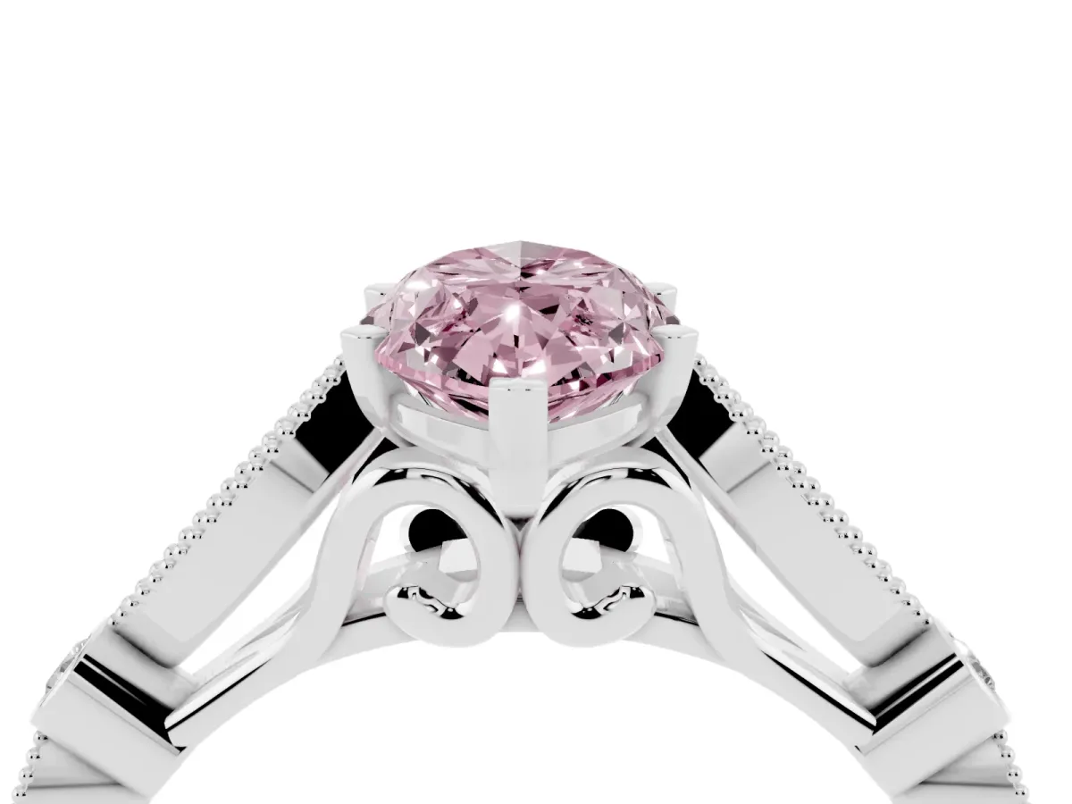 Fancy Pink Marquise Cut Cut Diamond with Milgrain Marquise and Bezel Accents on a Solitaire Band with Prong Setting Silver