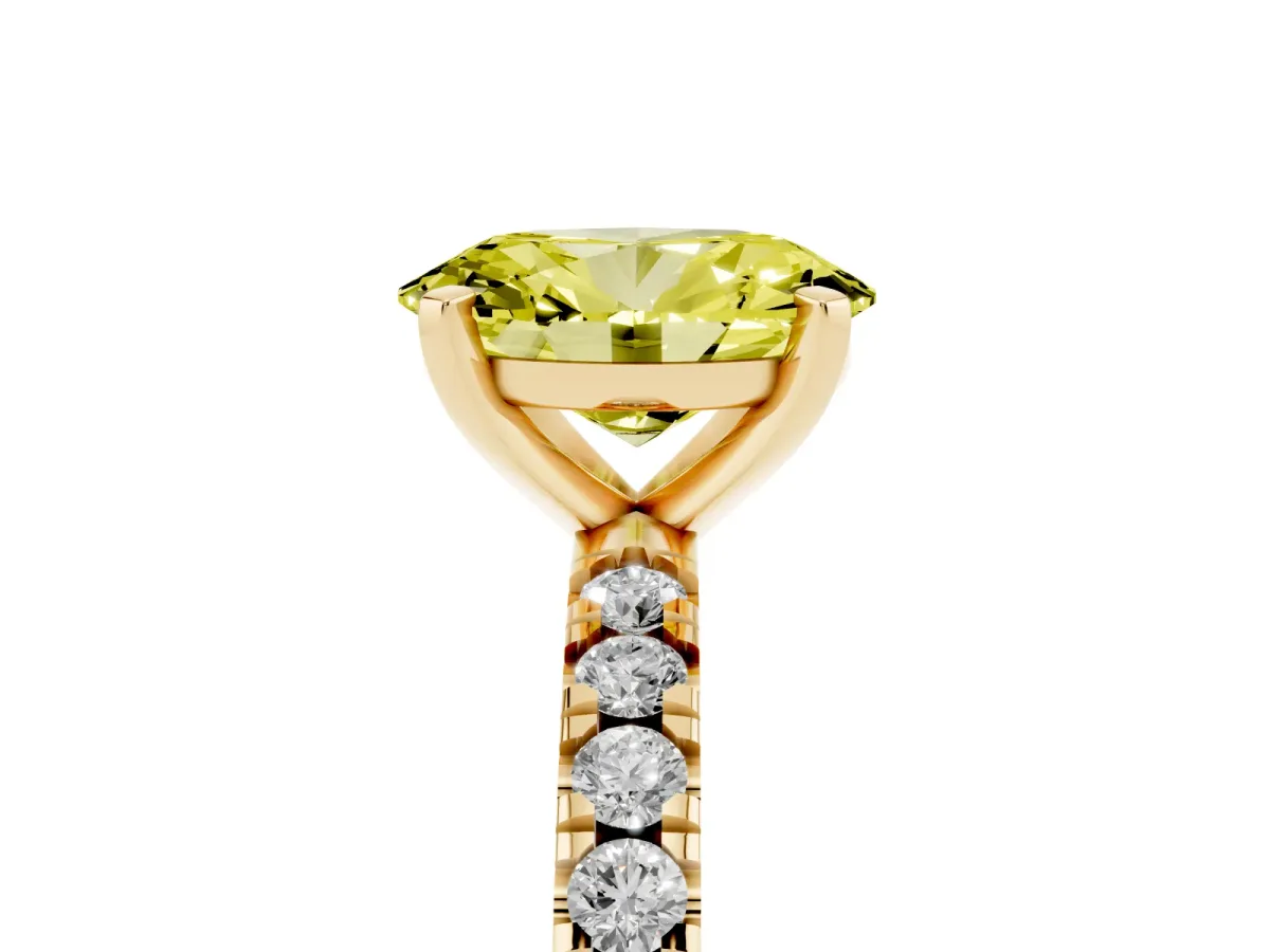 Fancy Yellow Oval Cut Diamond Pavé Band Solitaire with Four-Prong Setting Yellow gold