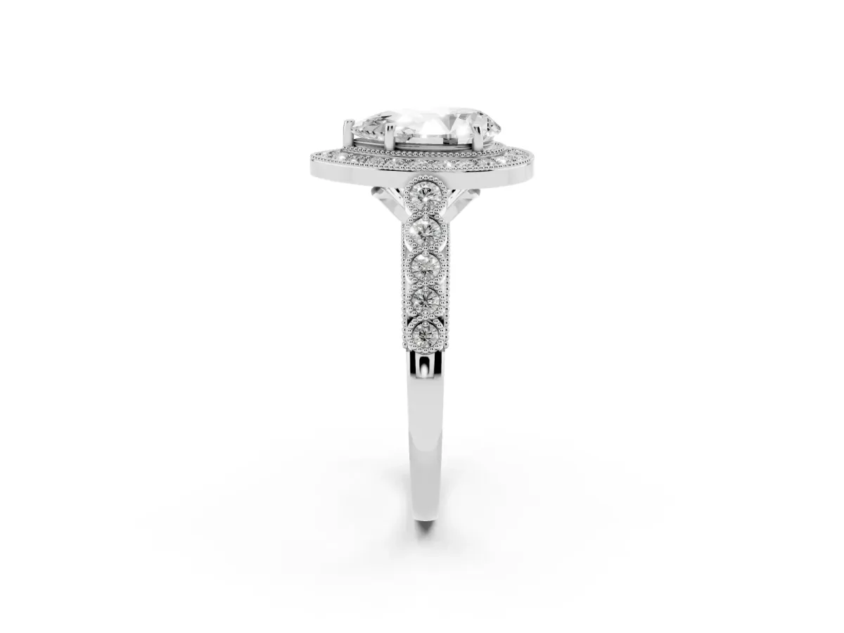 Pear Cut Halo Twist Band Solitaire Ring with Six-Prong Setting Silver