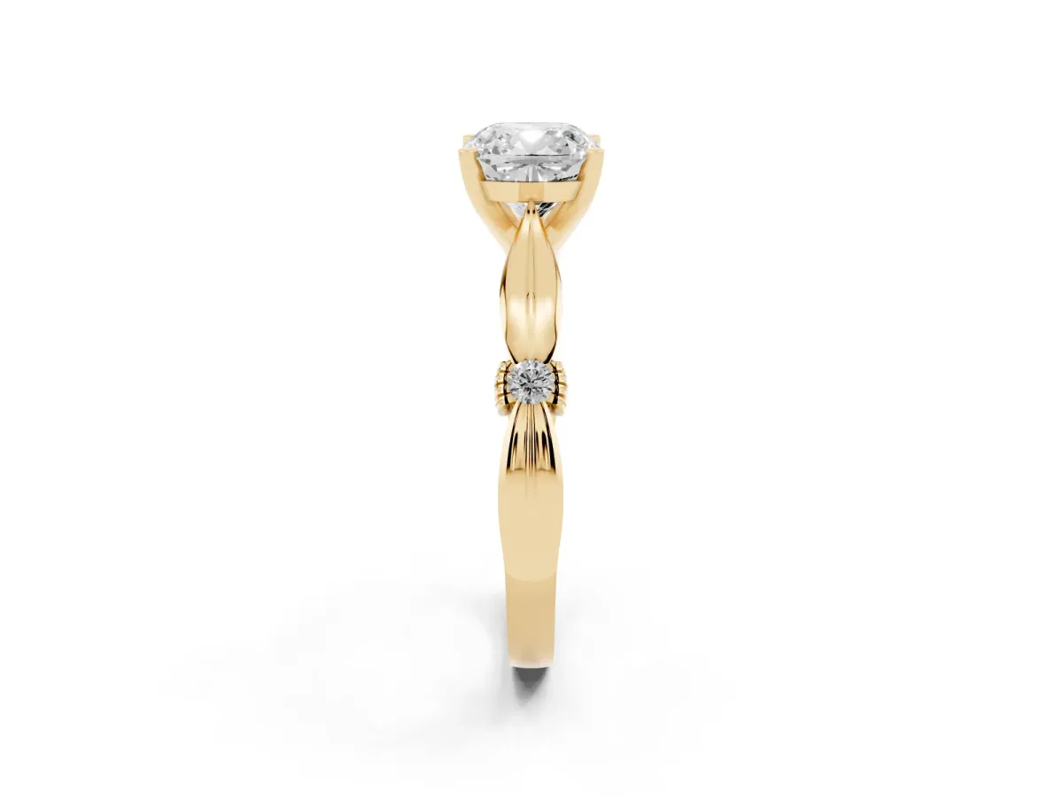 Cushion Cut Solitaire Diamond Twisted Band with Four-Prong Setting Yellow gold