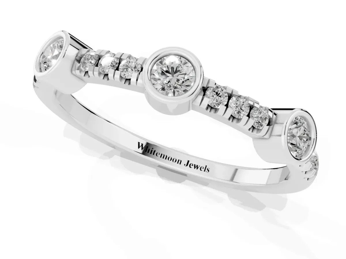 Bezel Set Round Diamond Pavé Band Silver
