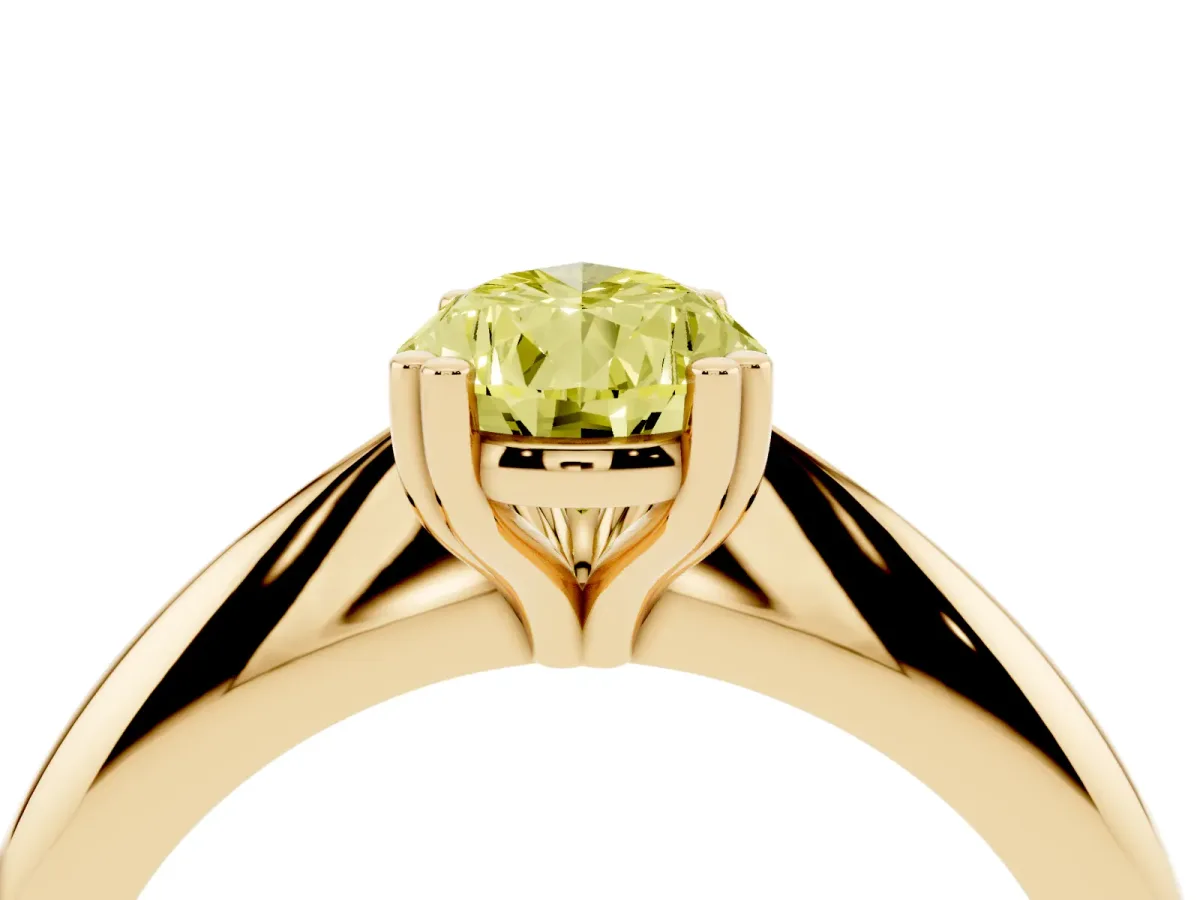 Fancy Yellow Pear Cut Cut Solitaire Engagement Ring with Tapered Band and Four-Prong Setting Yellow gold