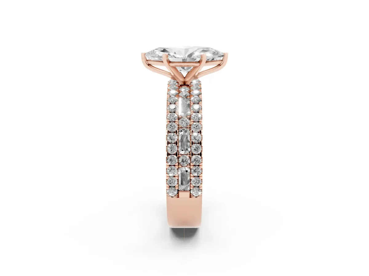 Marquise Cut Diamond Solitaire Ring with Pavé and Channel Set Band Rose gold