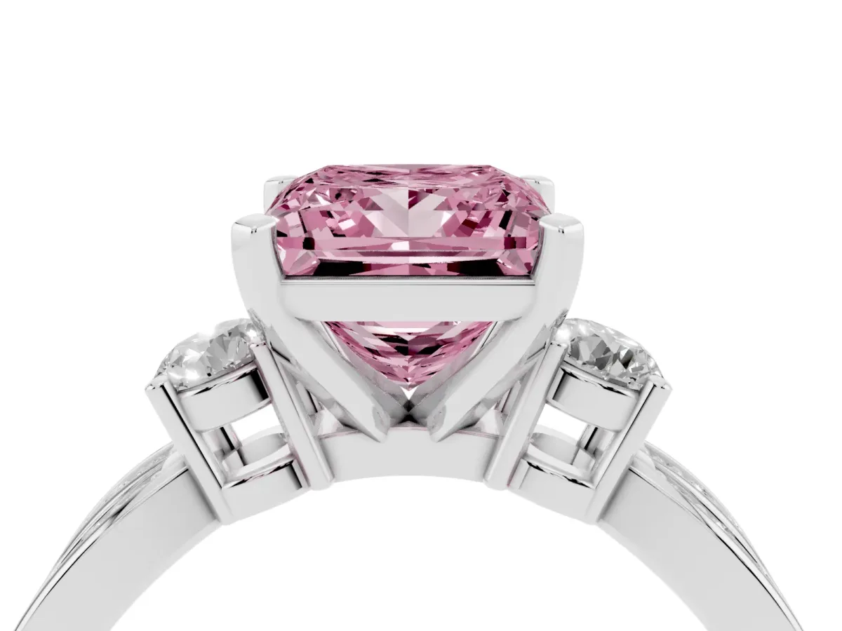 Fancy Pink Three-Stone Princess Cut Cut Diamond Twist Band with Prong Setting Silver