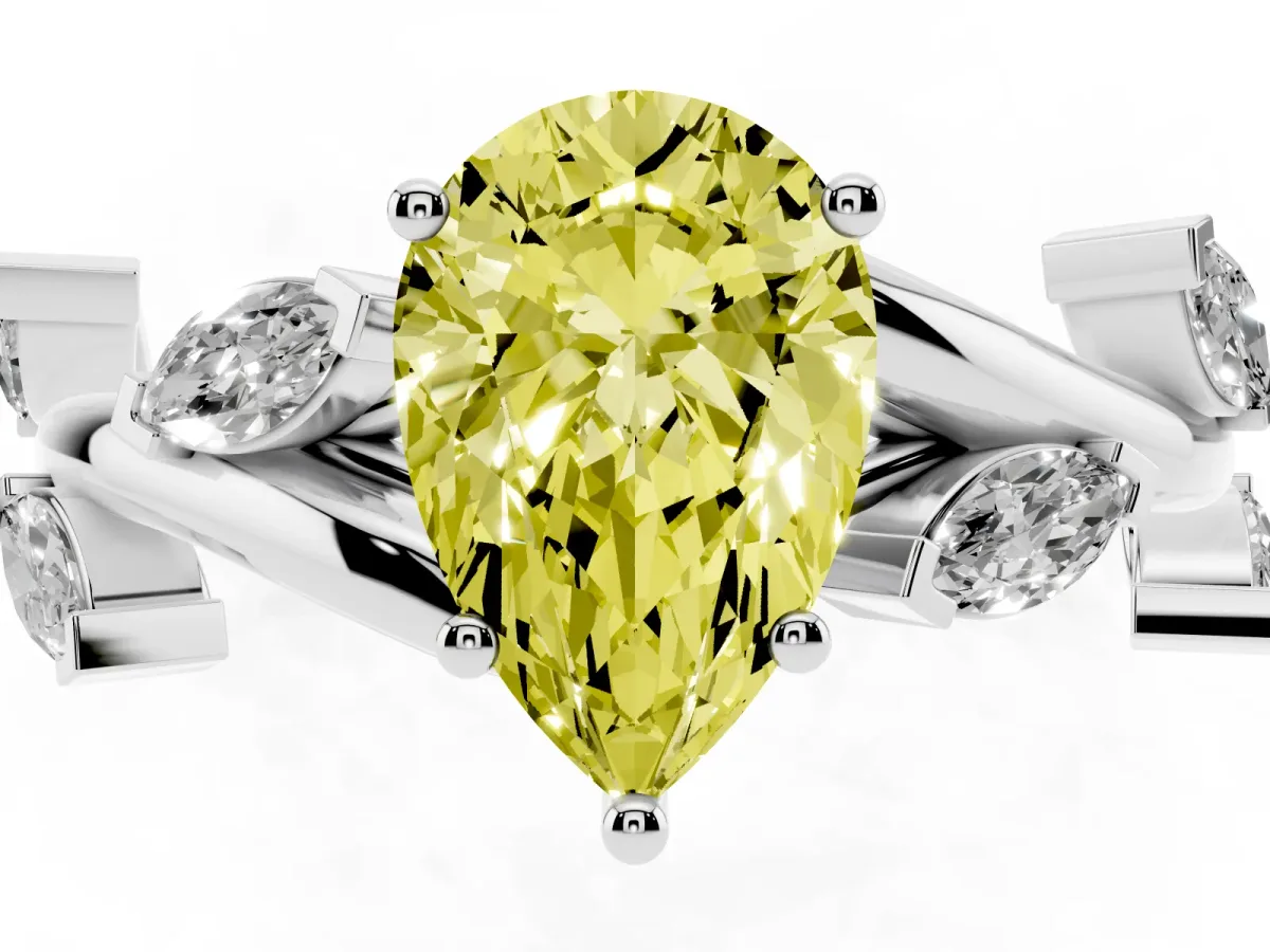 Fancy Yellow Pear Cut Solitaire Twisted Band Marquise Accent Prong Setting Ring Platinum