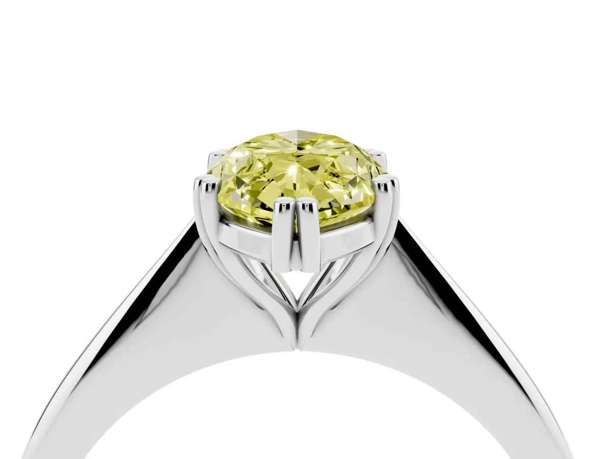 Fancy Yellow Marquise Cut Solitaire Diamond Ring with Six-Prong Setting and Classic Band Platinum