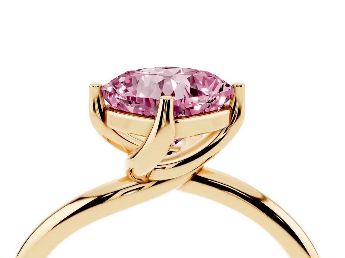 Fancy Pink Cushion Cut Diamond Solitaire Engagement Ring with Four-Prong Setting and Classic Band Yellow gold