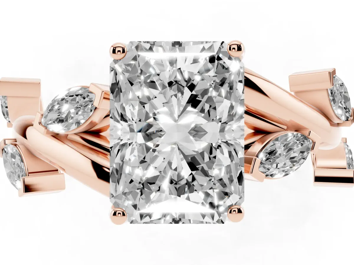 Radiant Cut Solitaire Twisted Band Marquise Accent Prong Setting Ring Rose gold