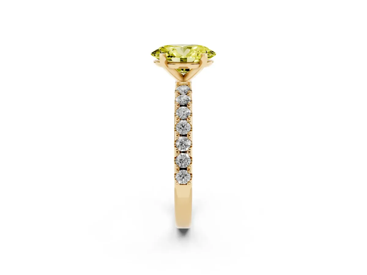Fancy Yellow Oval Cut Diamond Solitaire Pavé Band with Four-Prong Setting Yellow gold