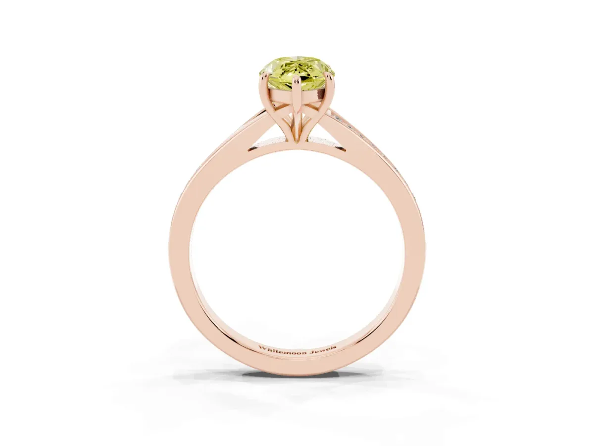 Fancy Yellow Marquise Cut Diamond Solitaire Ring with Pavé Band and Prong Setting Rose gold