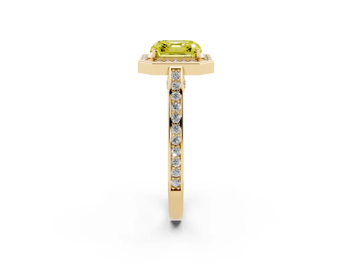 Fancy Yellow Asscher Cut Cut Halo Pave Split Shank Prong Setting Ring Yellow gold
